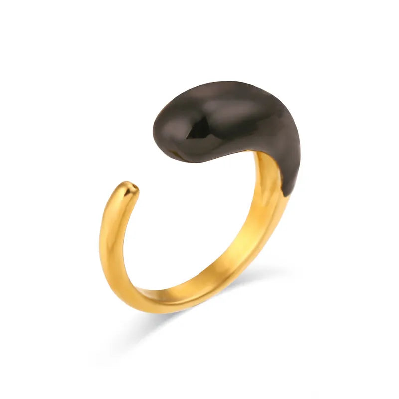 Black Enamel & Gold Adjustable Ring