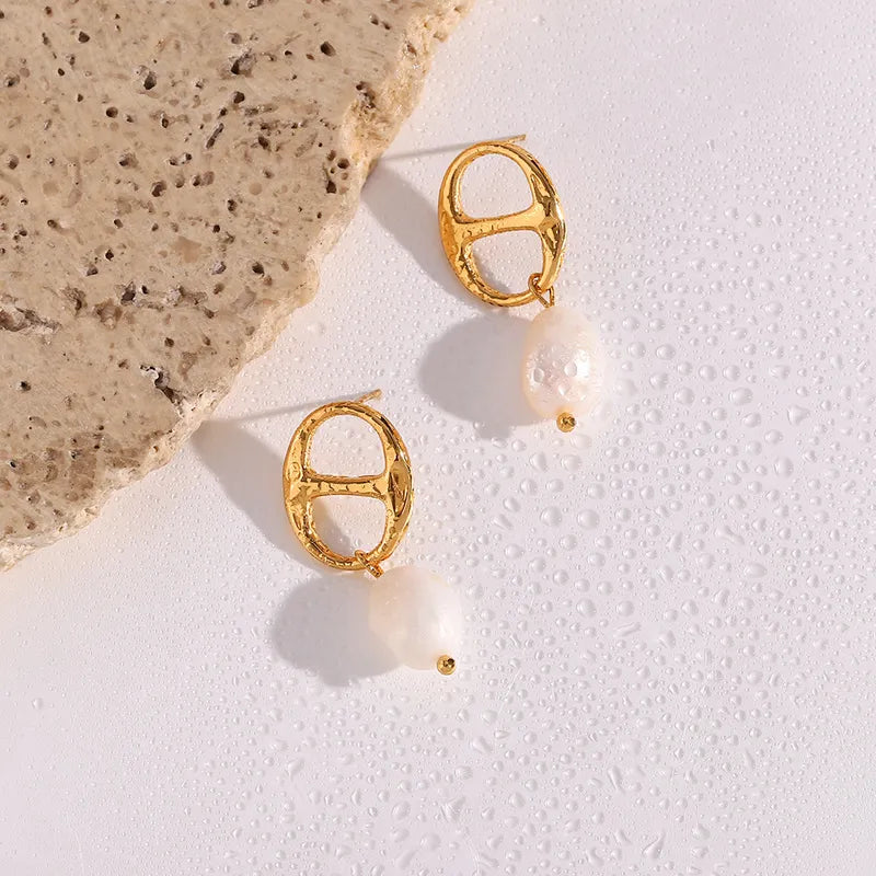 Guzzi Stainless Steel Sweet Water Pearl Drop Earrings