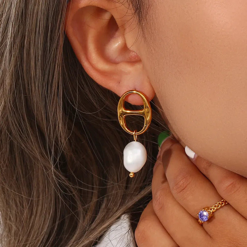 Guzzi Stainless Steel Sweet Water Pearl Drop Earrings
