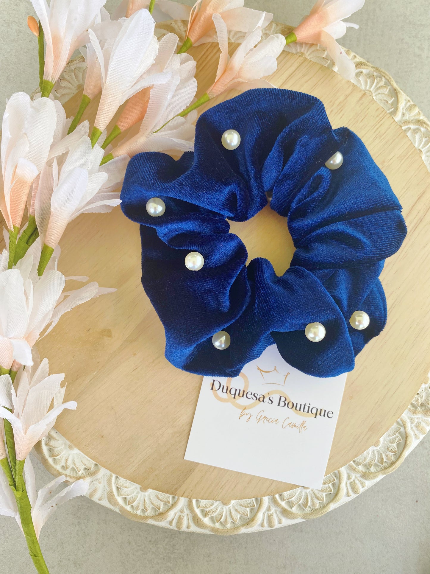 Large Royal Blue Pearls Scrunchies