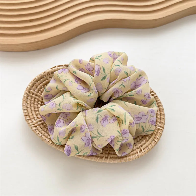 Beige and Lavender Blossom Scrunchies